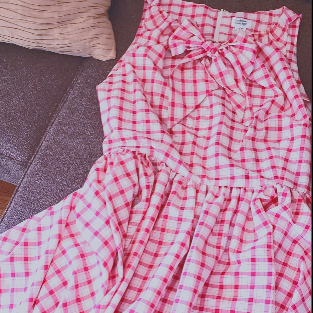 Raspberry and ivory plaid dress